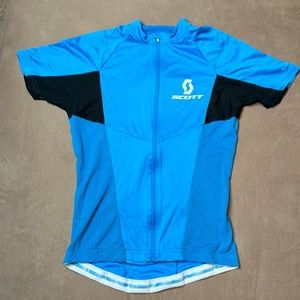 Scott biking zip up shirt with back pockets and one that zips men size small.